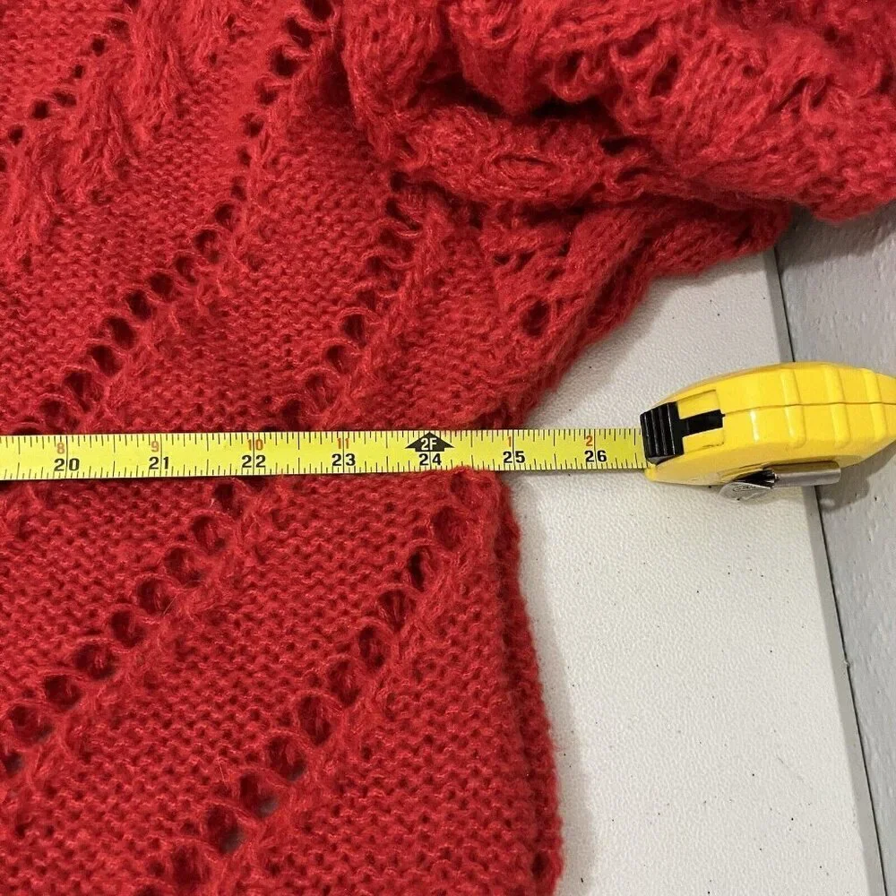 BiBi Knit Sweater Lace Collar Red Open Knit Chunky Size XL